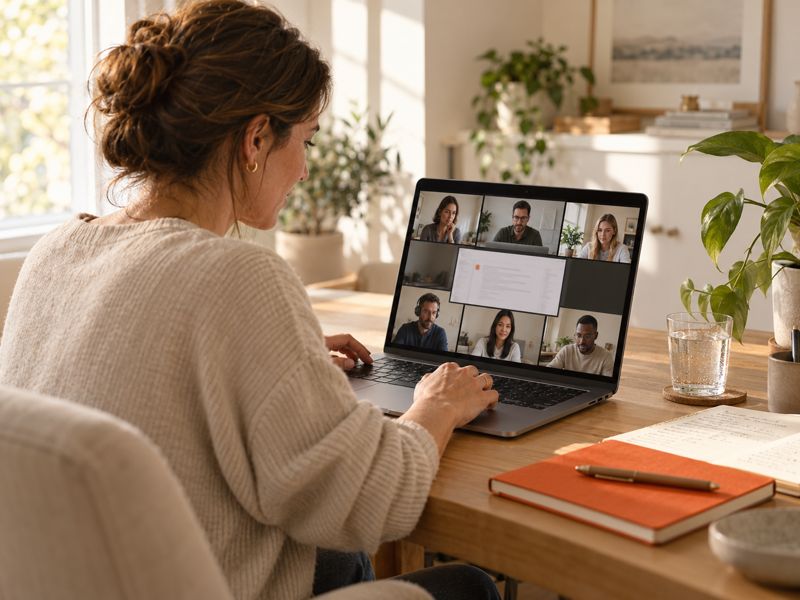 A participant working during a virtual coworking session
